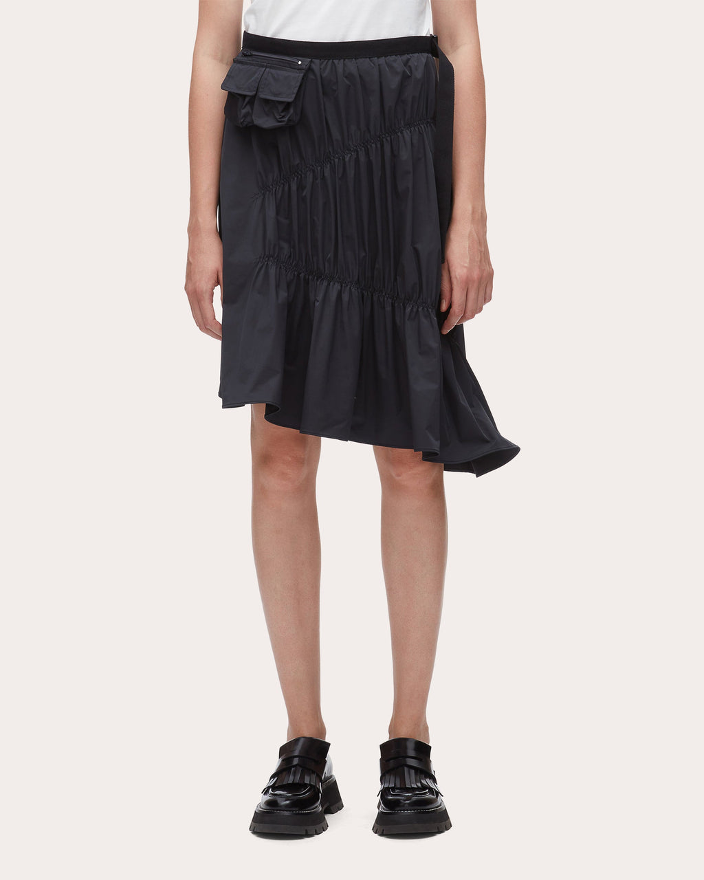 Ripstop Shirred Asymmetric Skirt