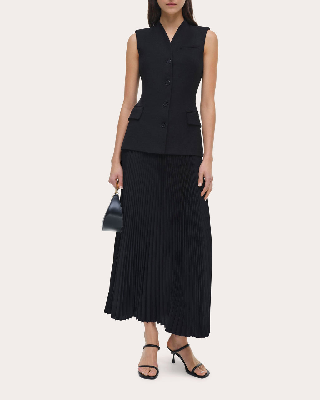 Georgina Pleated Satin Bouclé Combo Midi Dress