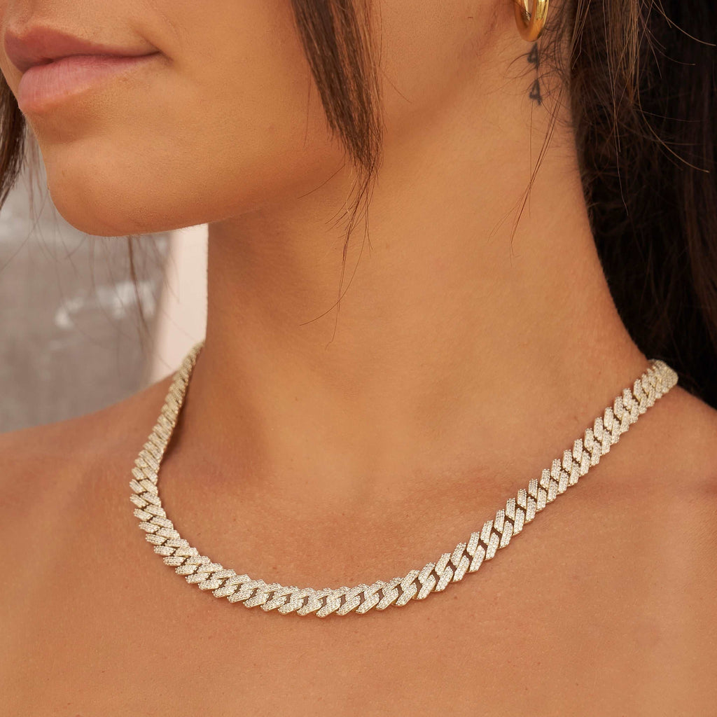 GLD 8.5MM Diamond Prong Cuban Necklace - Yellow Gold