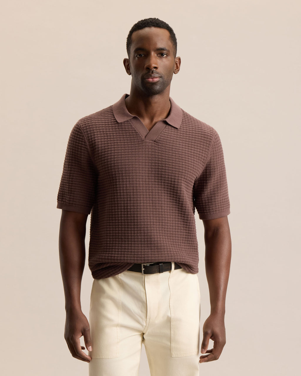 JOHNNY COLLAR WAFFLE KNIT