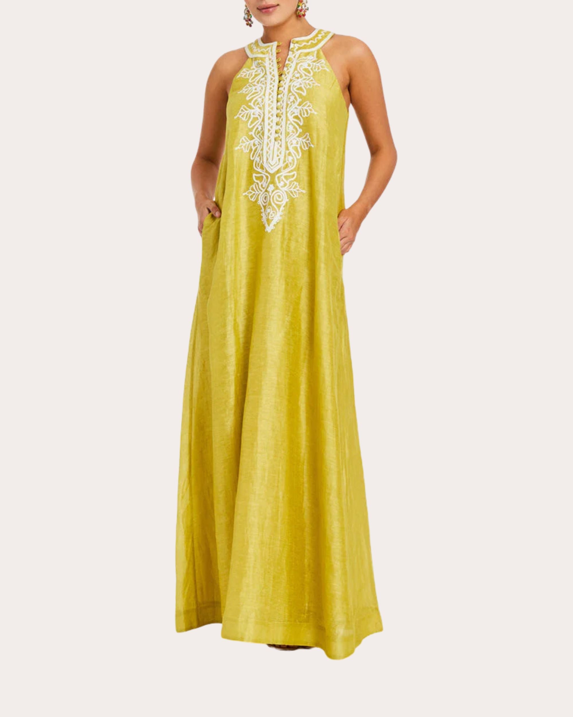 Merida Embroidered Organza Button Halter Gown