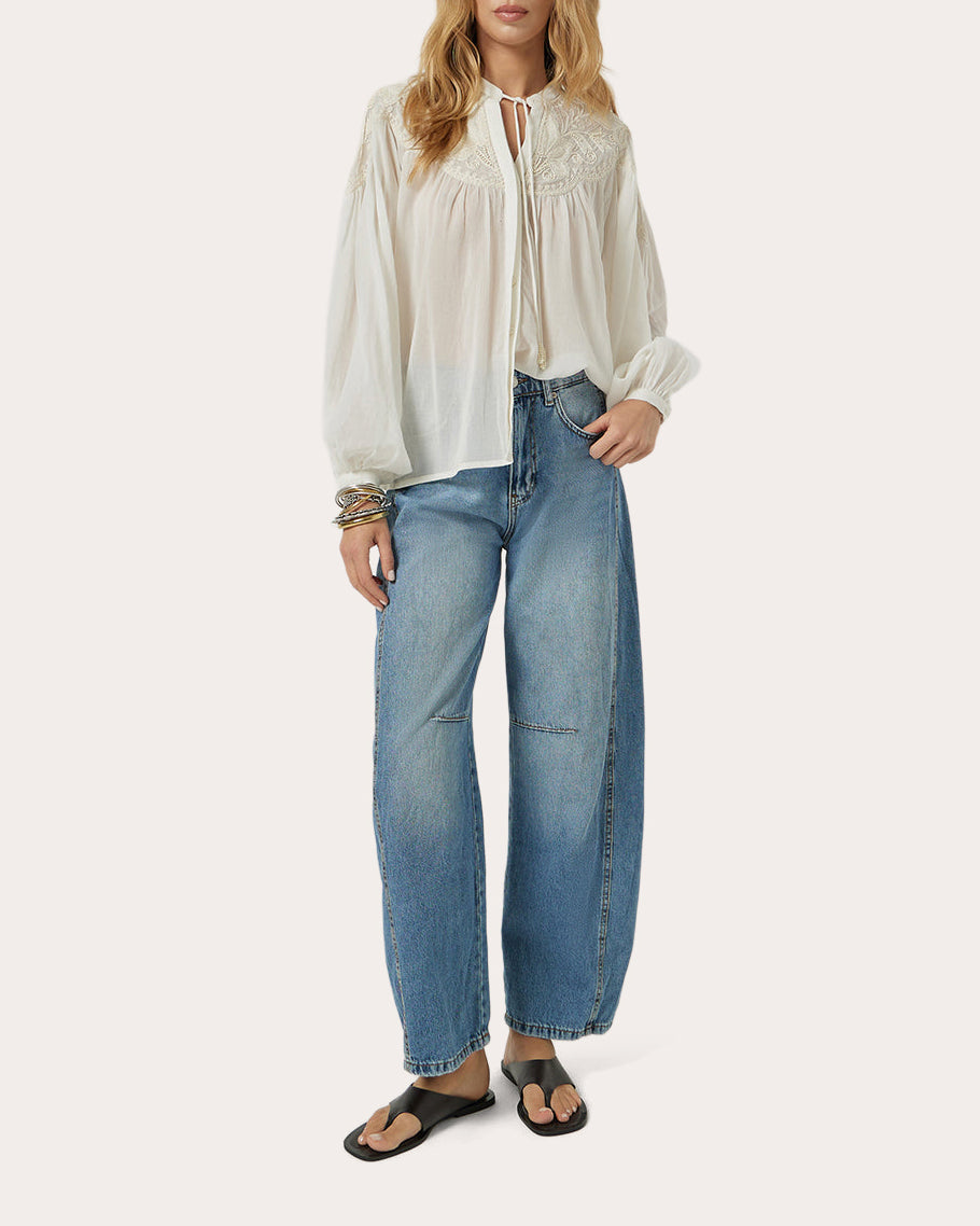 Petronella Embroidered Georgette Button-Up Top