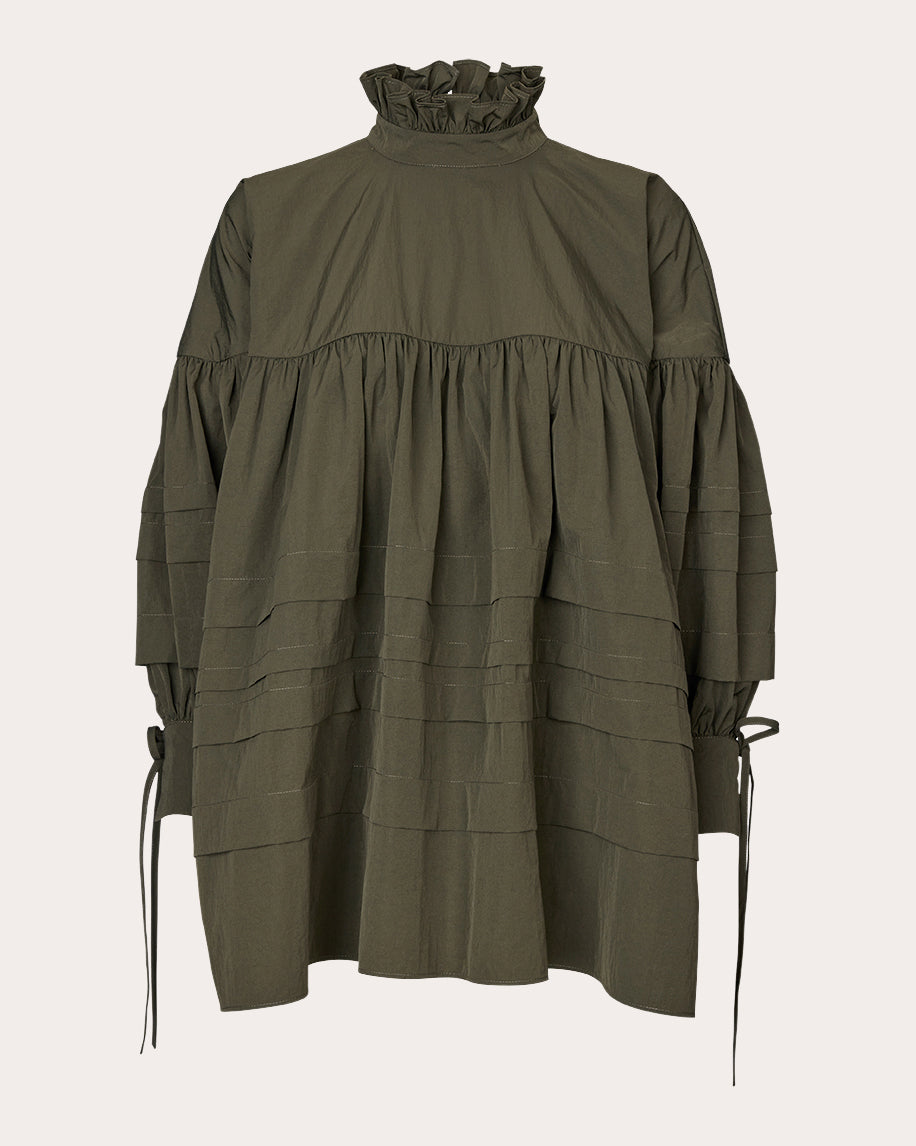 Alberte Oversized Pleated Taffeta Top