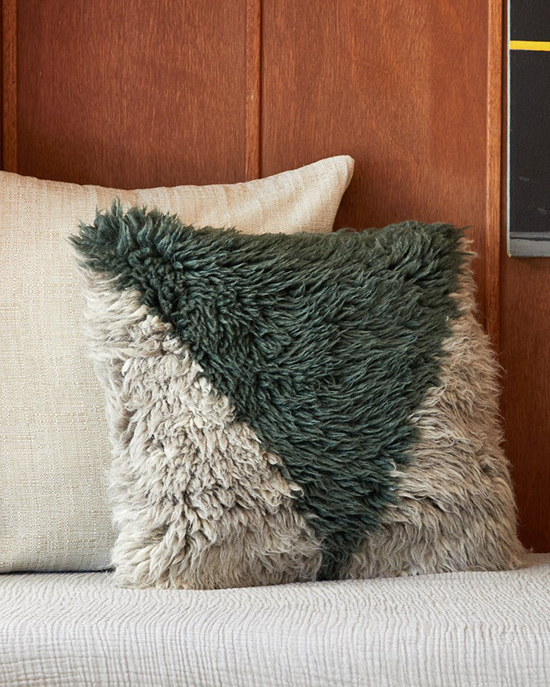 Herrera Natural Shag Cushion - Forest