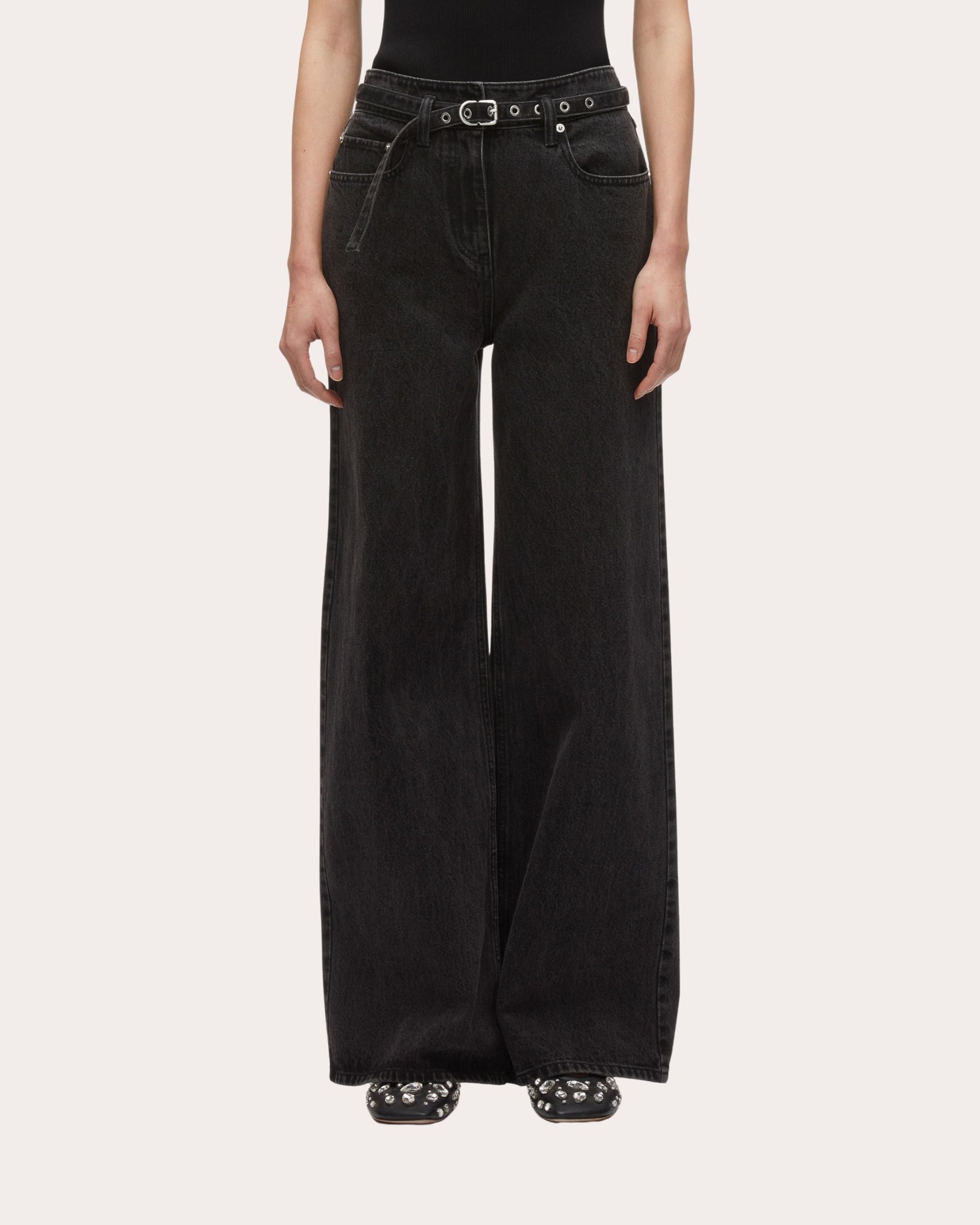 Belted Wide-Leg Jeans