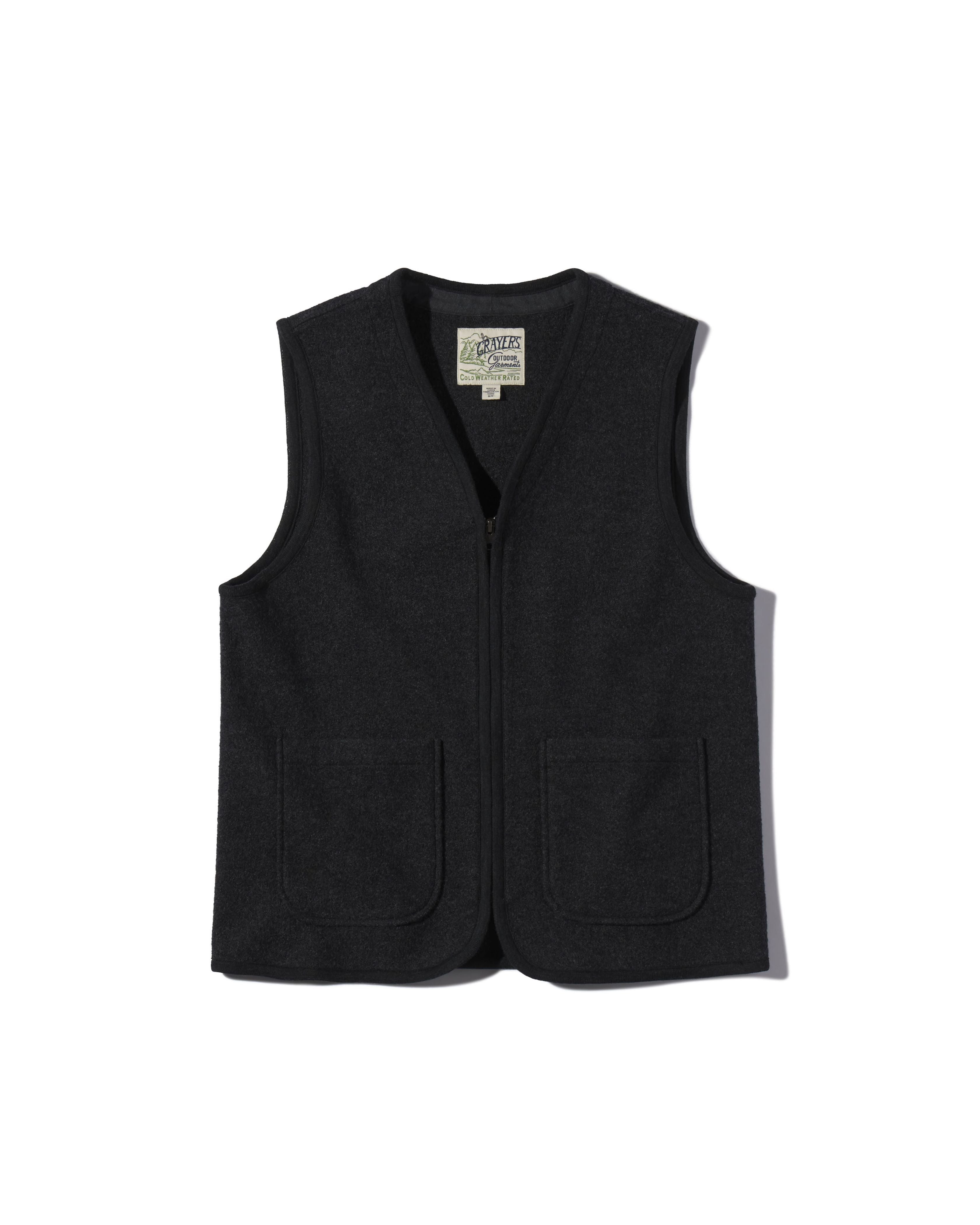 Burnham Boiled Wool Zip Up Vest  - Charcoal