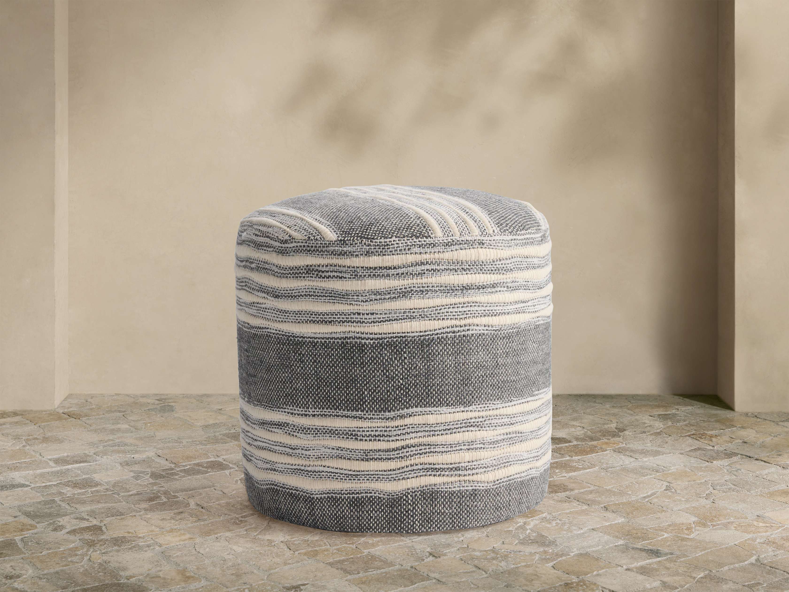 Striped Round Performance Pouf