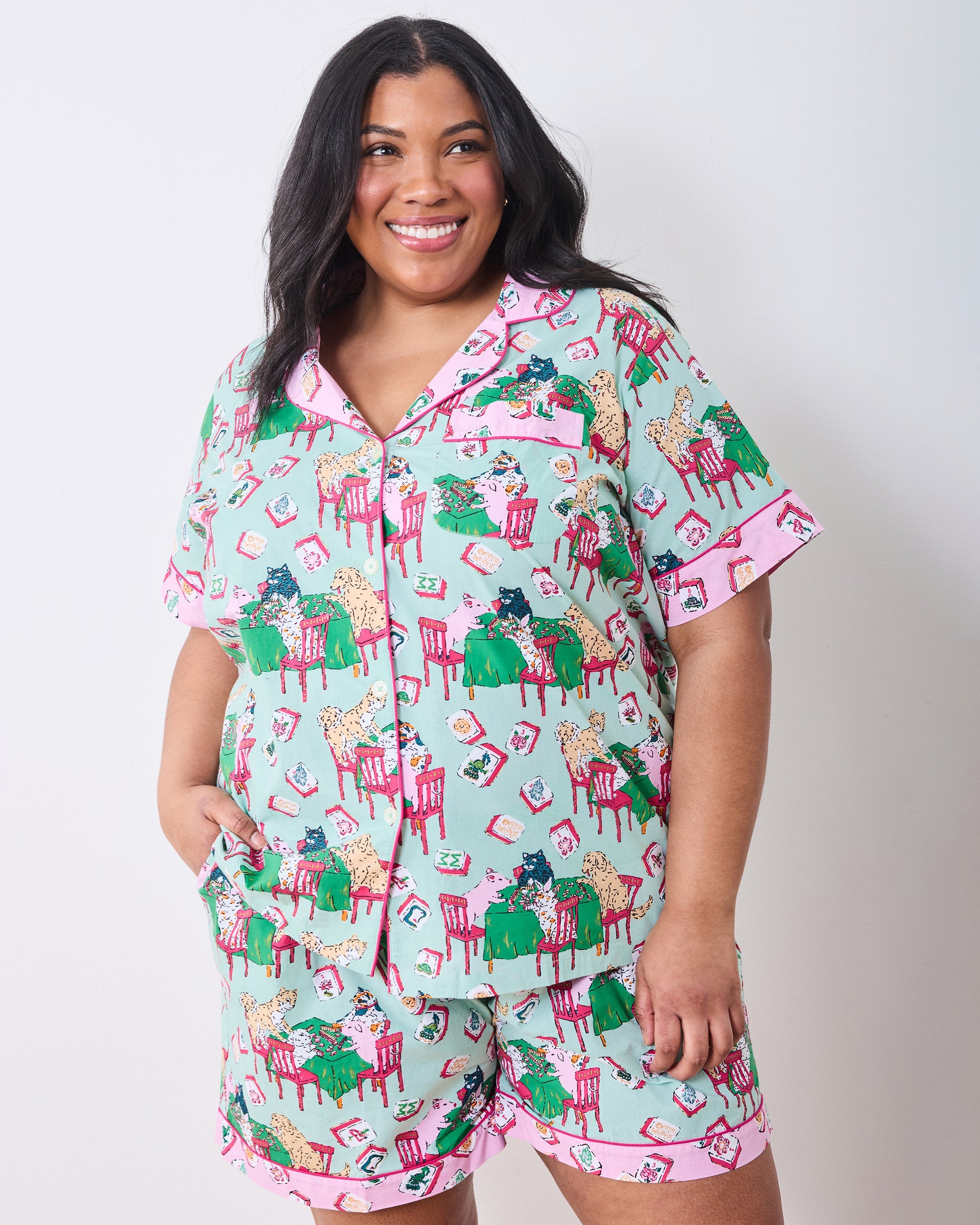 Mah Jongg Menagerie - Short PJ Set - Pale Jade