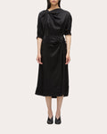 Fluid Satin Knotted Drape Midi Dress