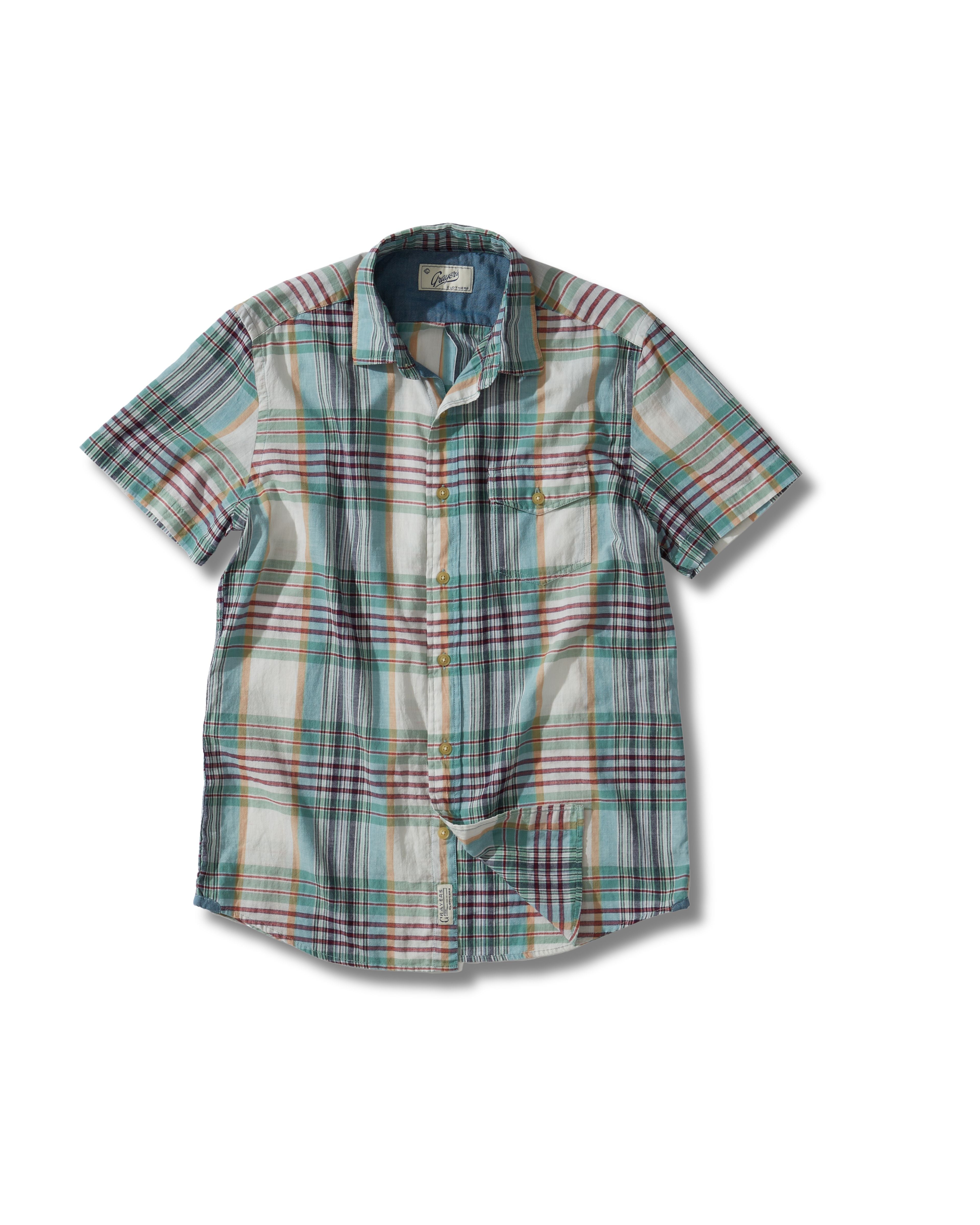 Livingstone's Classic Madras Plaid Short Sleeve Shirt - Lunar Rock Blue Tan *