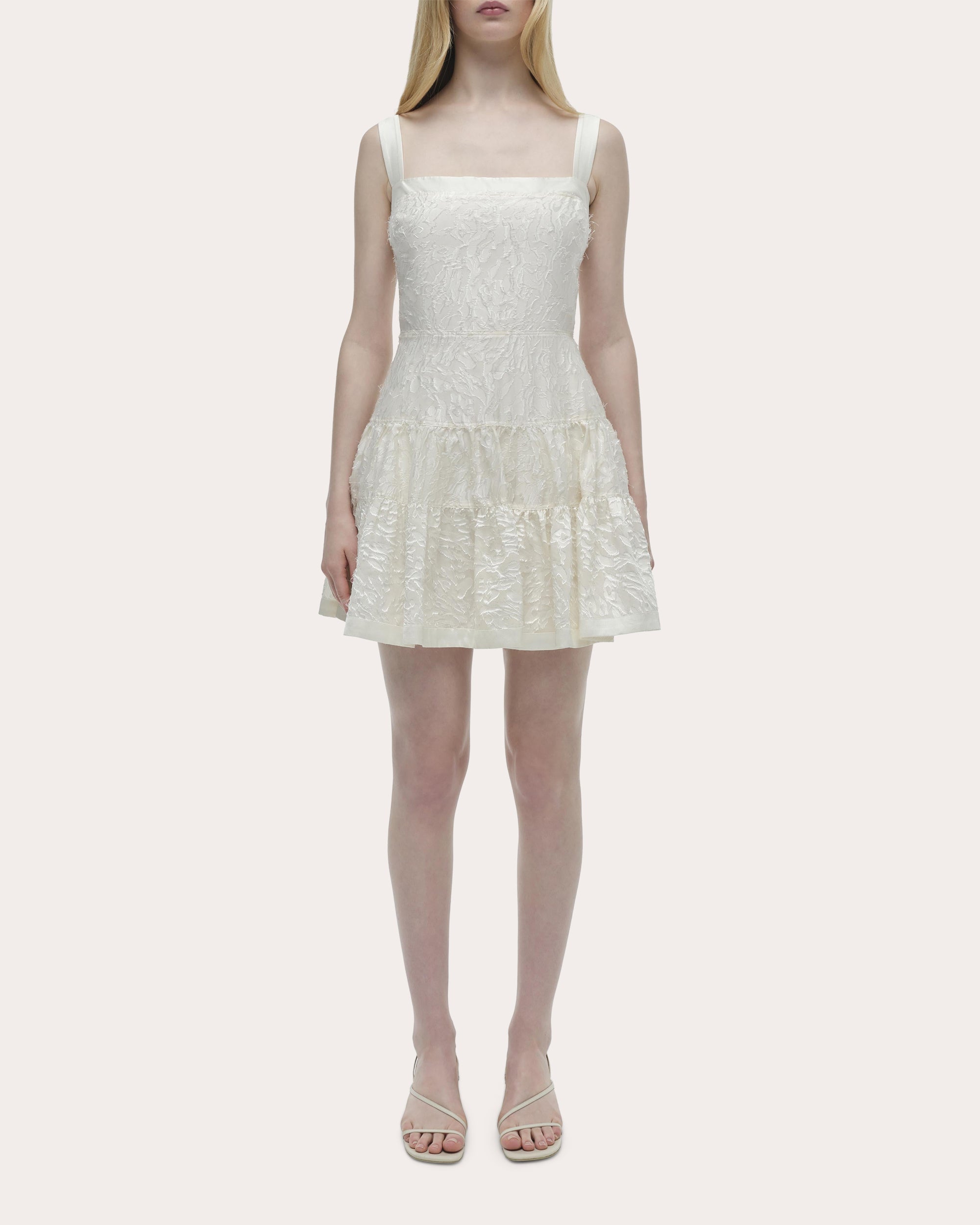Laila Frayed Jacquard Tiered Mini Dress