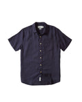 Amalfi Textured Hemp Linen Cotton Short Sleeve Shirt - Blue Steel