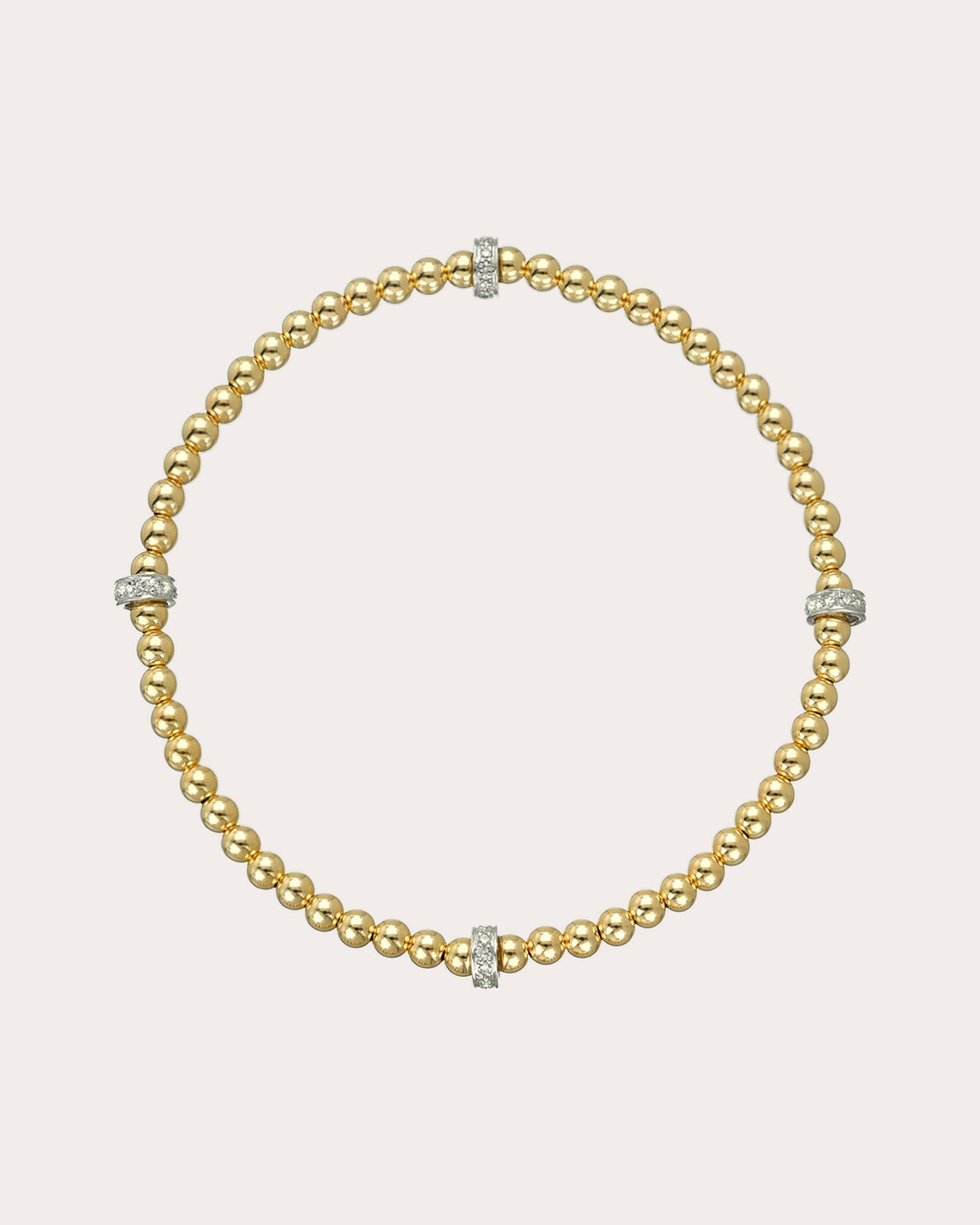 14K Two-Tone Gold Diamond Bead Bracelet