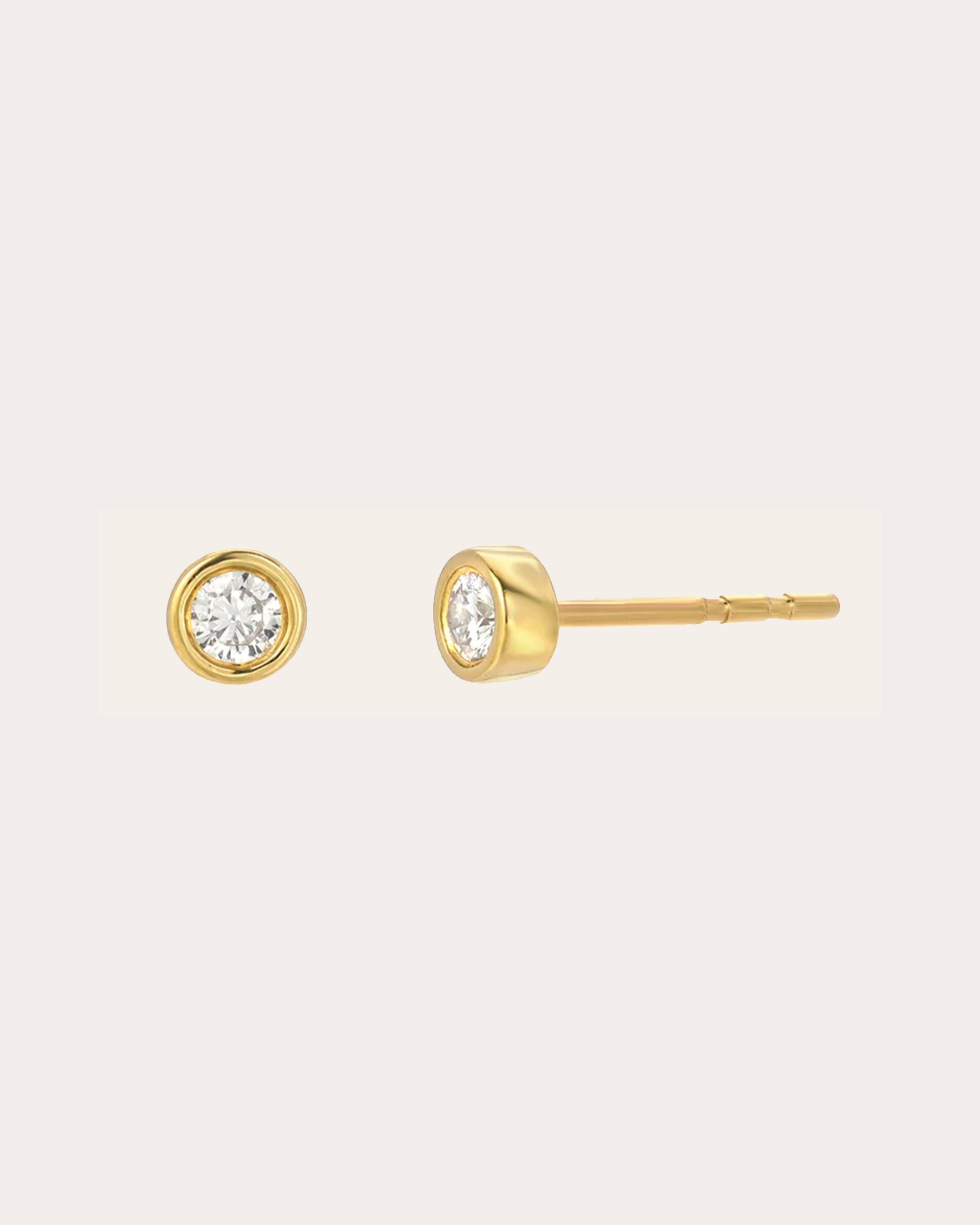 Diamond & 14k Gold Bezel Stud Earrings