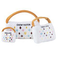 White Chewy Vuiton Purses Squeaker Dog Toy