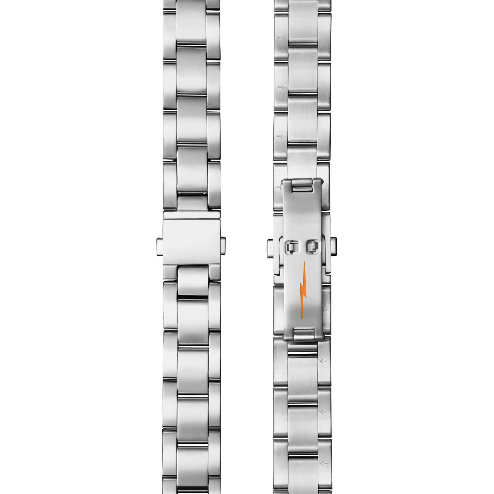 Bracelet: 18/13, Universal 3Link, Fold Over, PoSS - Brushed Stainless Steel / Polished Stainless Steel