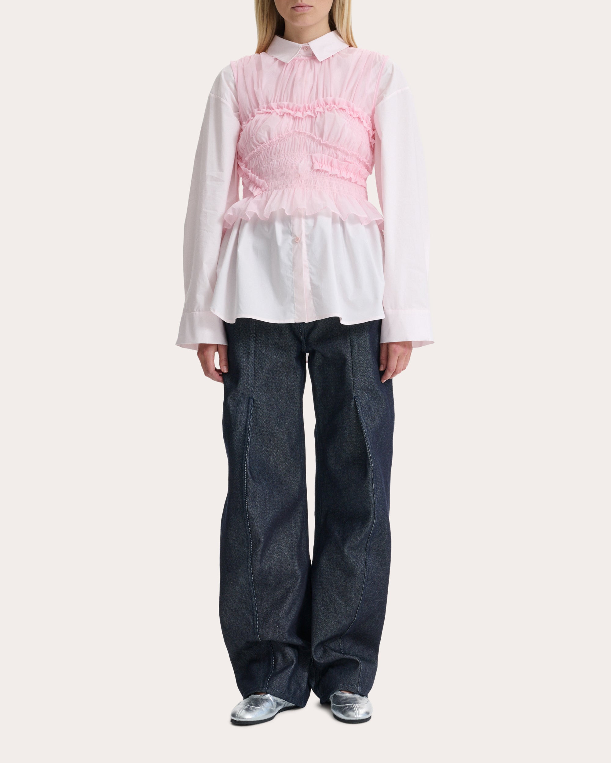 Uphi Sheer Ripstop Shirred Top