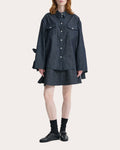 Coral Denim Bow-Sleeve Shirt
