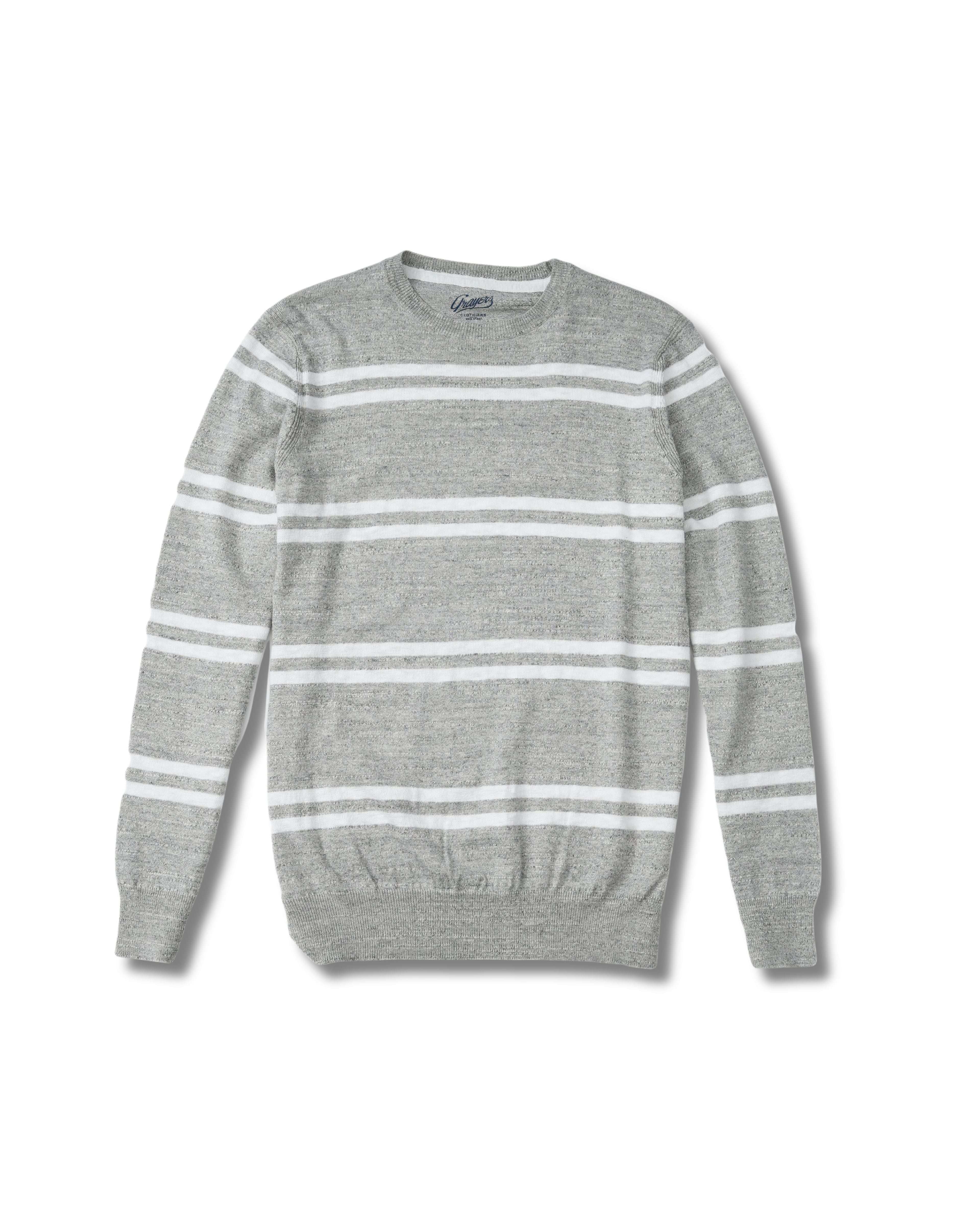 Shore Club Double Stripe Crew - Gray Heather Neutral Stripe *