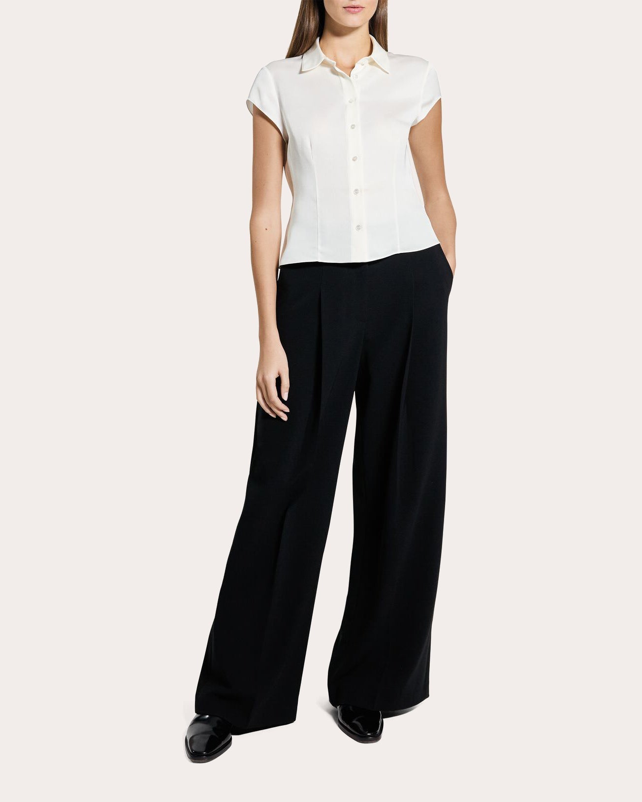 Silk Cap-Sleeve Button-Up