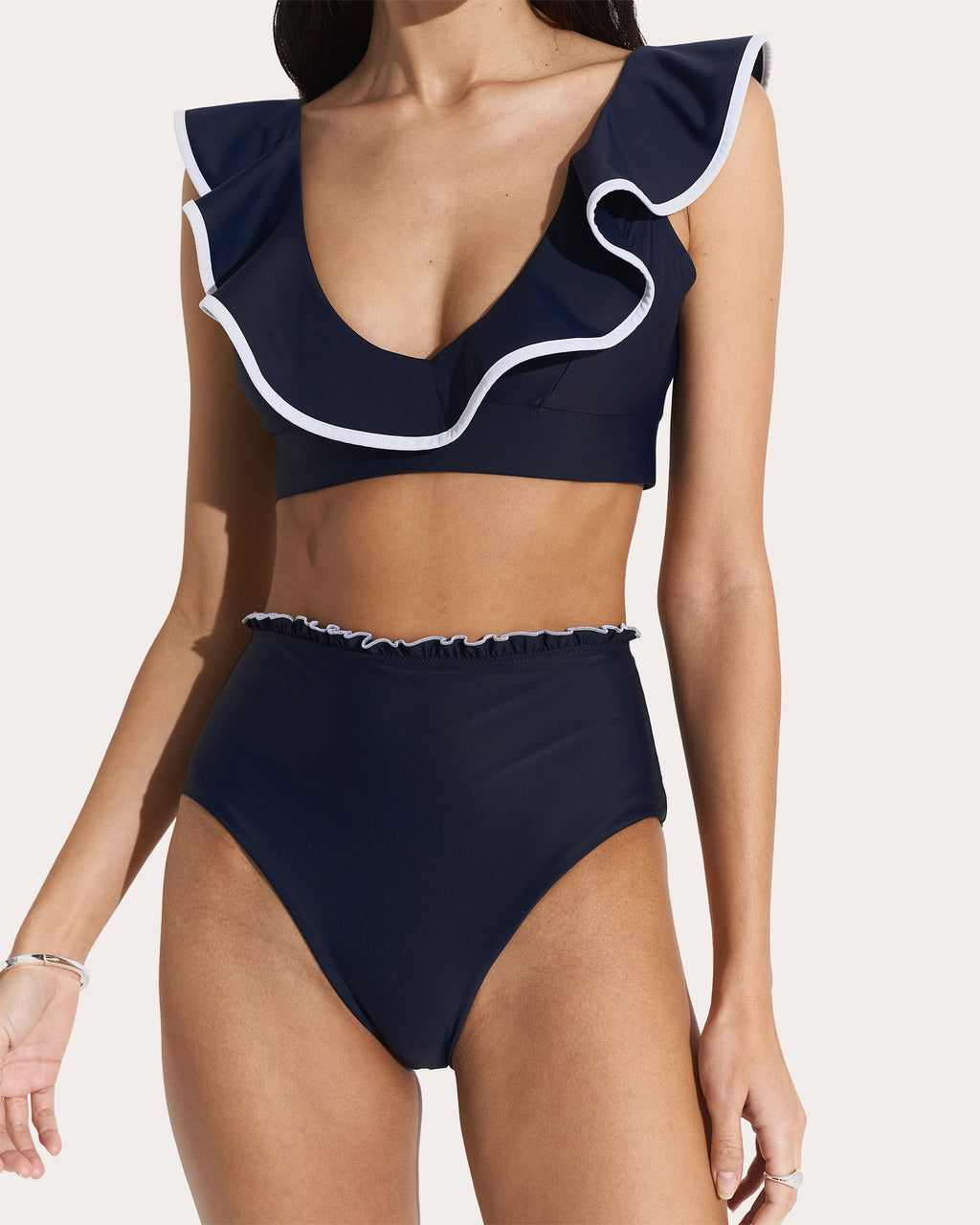 Deep Ruffle-Trim Bikini Top