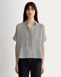 The Boxy Shirt in Washable Silk | Black Micro Stripe