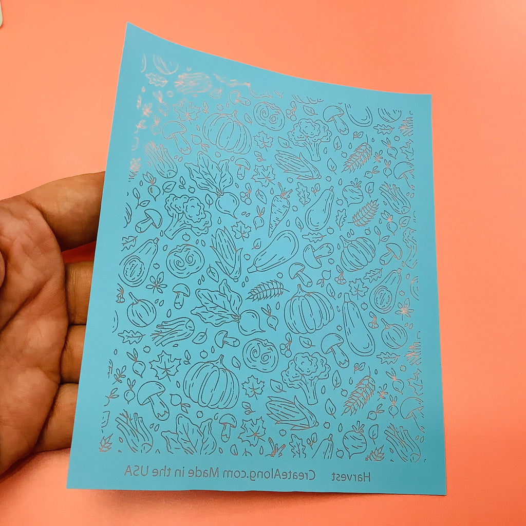 Harvest Silkscreen pumpkins gourds corn mushrooms clay stencil