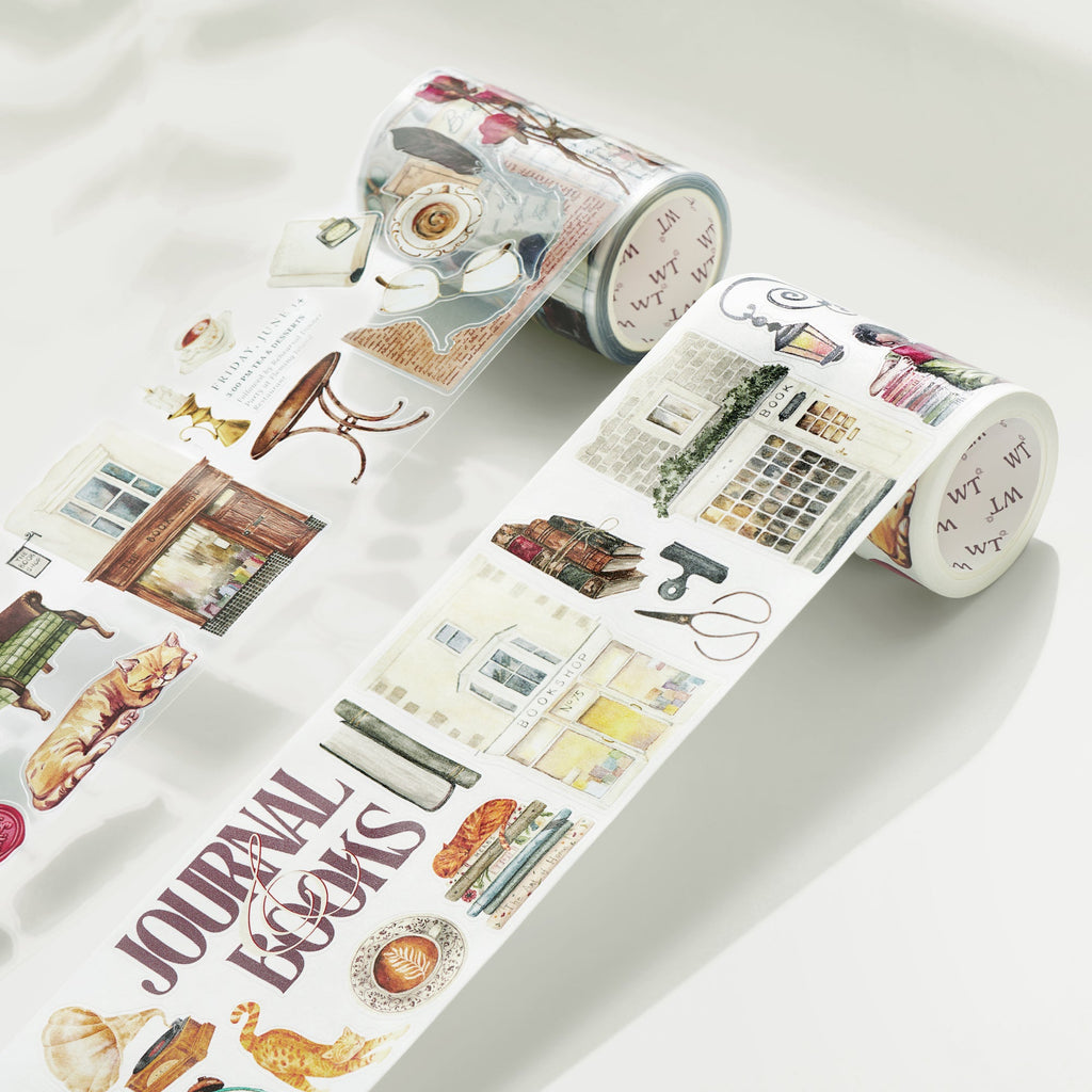 Pre-cut Cats and Books Wide Washi/PET Tape
