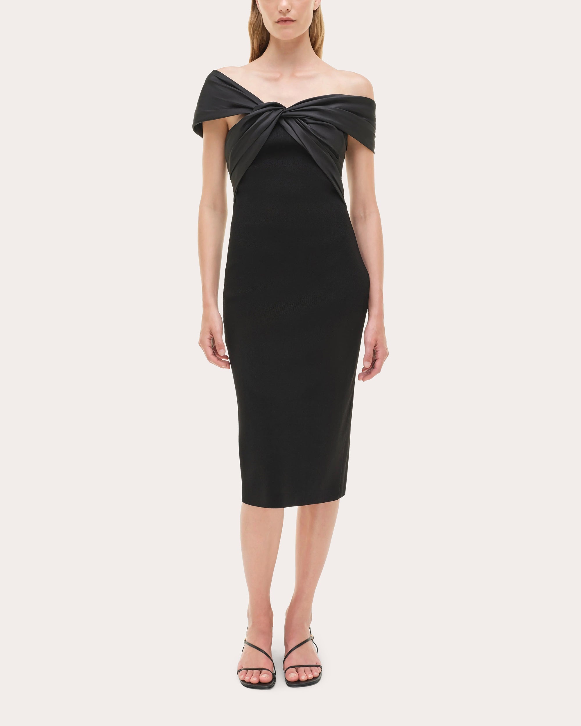 Mia Knit Taffeta Combo Knotted Midi Dress