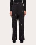 Studded Twill Wide-Leg Pants