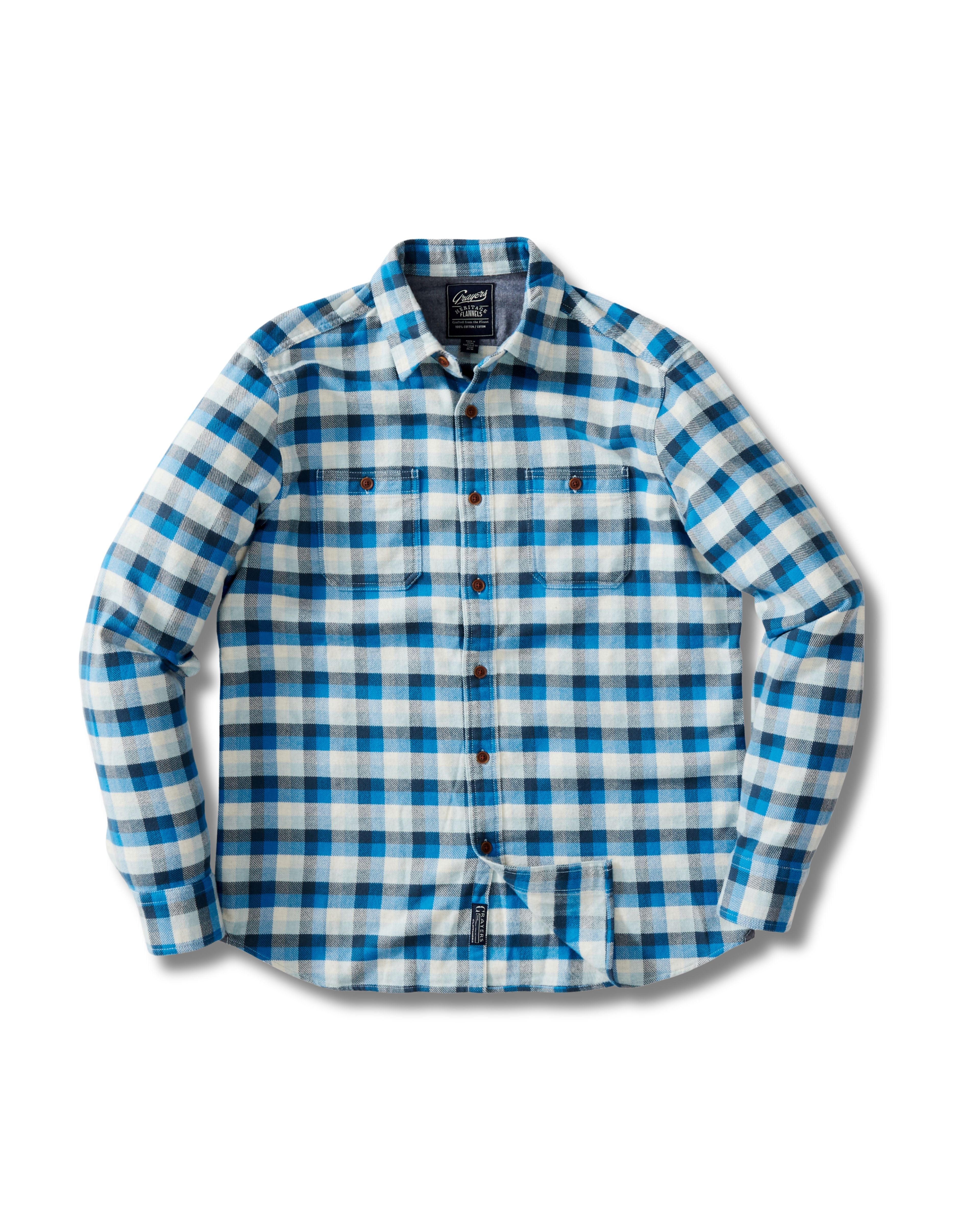 Gingham Heritage Flannel Shirt - Navy Blue Gray *