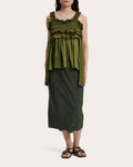 Gia Smocked Ruffle-Trimmed Silk Satin Top