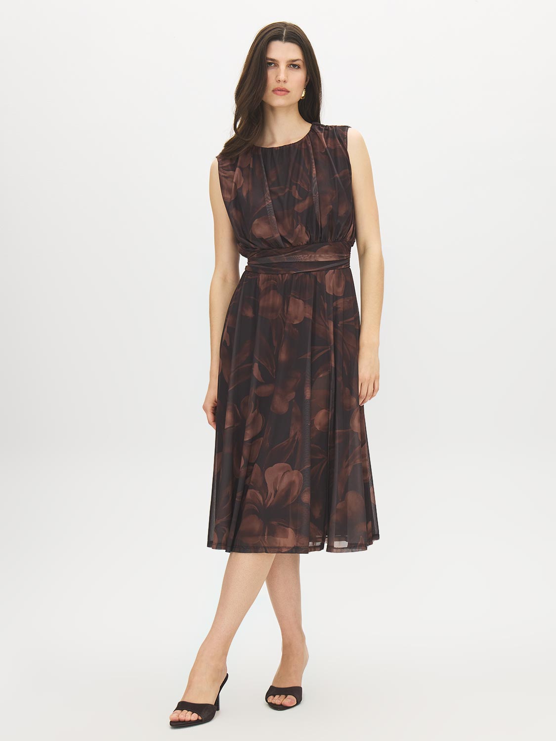 Floral Print Mesh Belted Dress