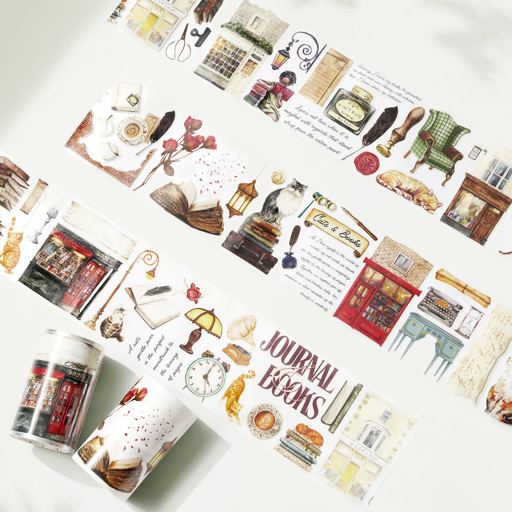 Pre-cut Cats and Books Wide Washi/PET Tape
