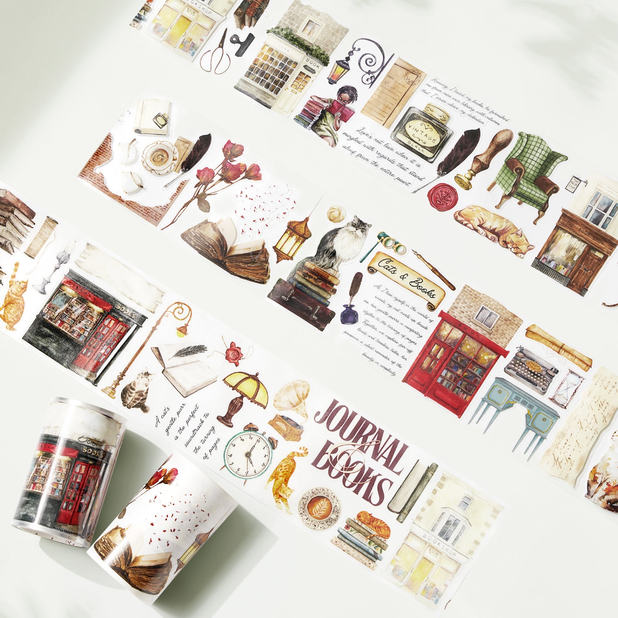 Pre-cut Cats and Books Wide Washi/PET Tape