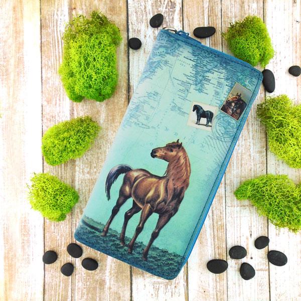 6-167: Horse vegan wristlet wallet