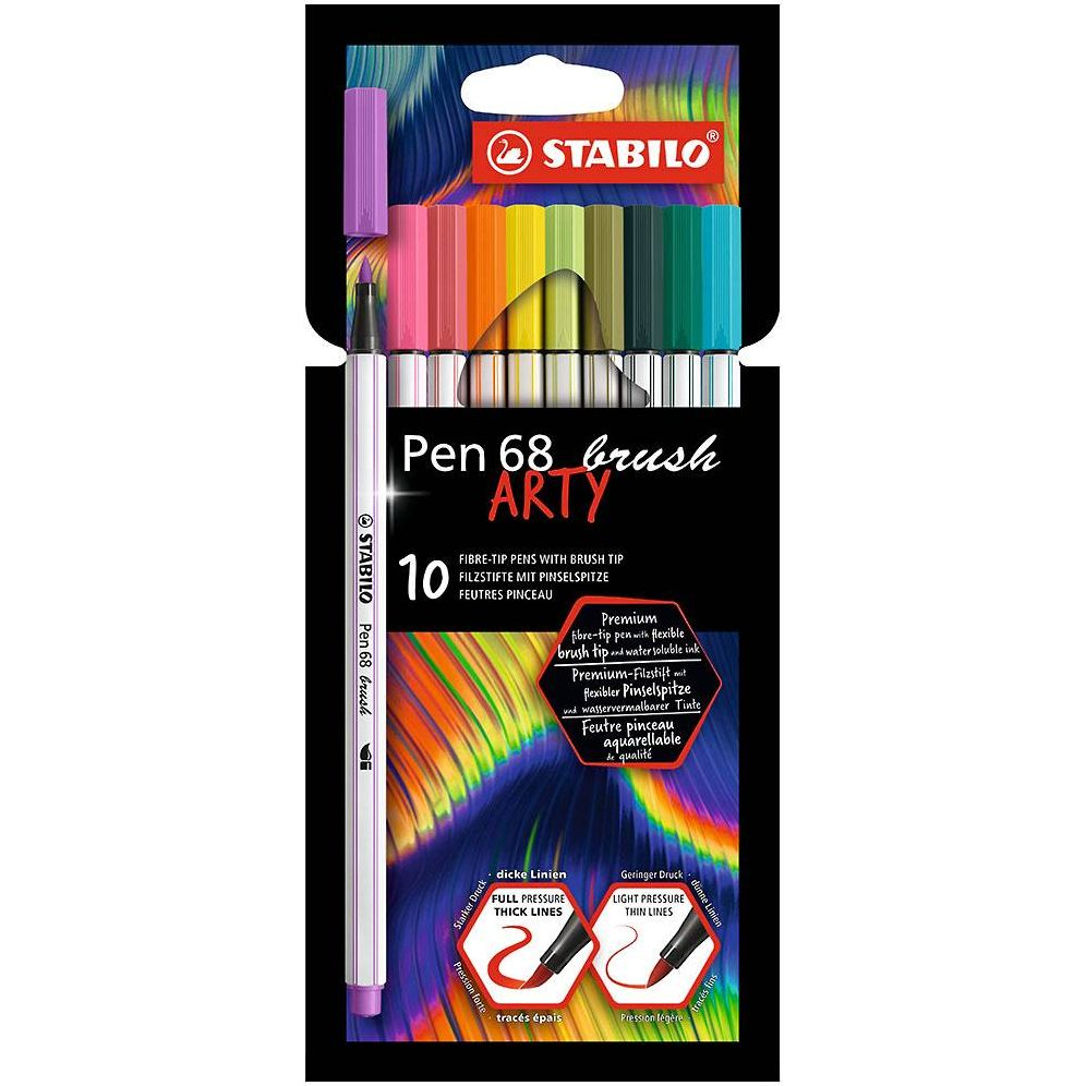 STABILO PEN 68 FINER-TIP BRUSH PEN 10 PIECE WALLET
