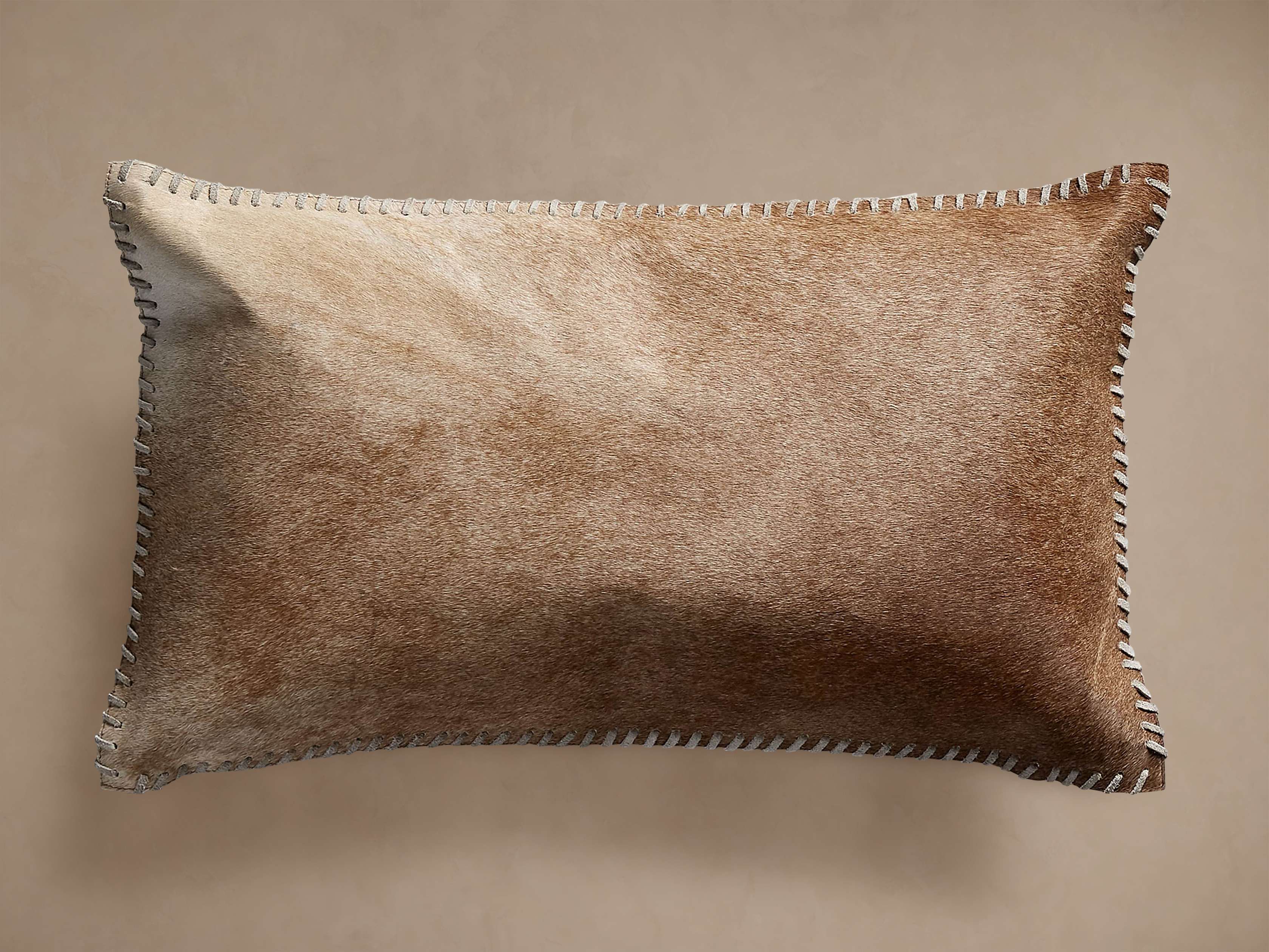 Whipstitch Hide Lumbar Pillow in Tan