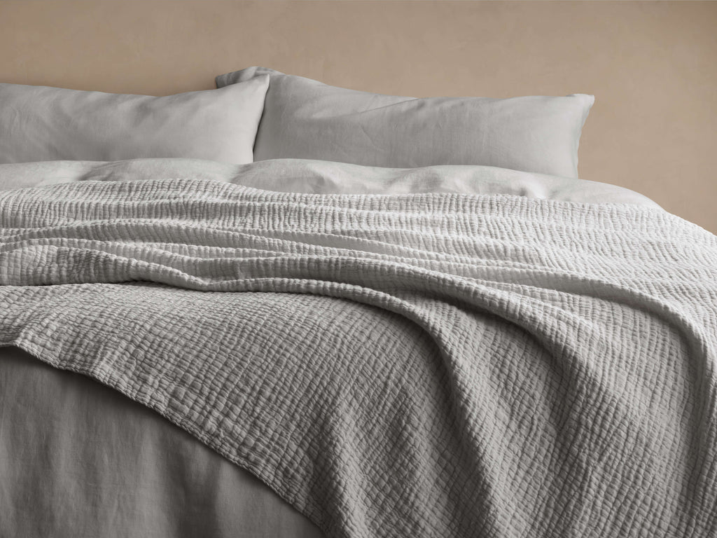 Zehra Linen Bed Blanket in Fog