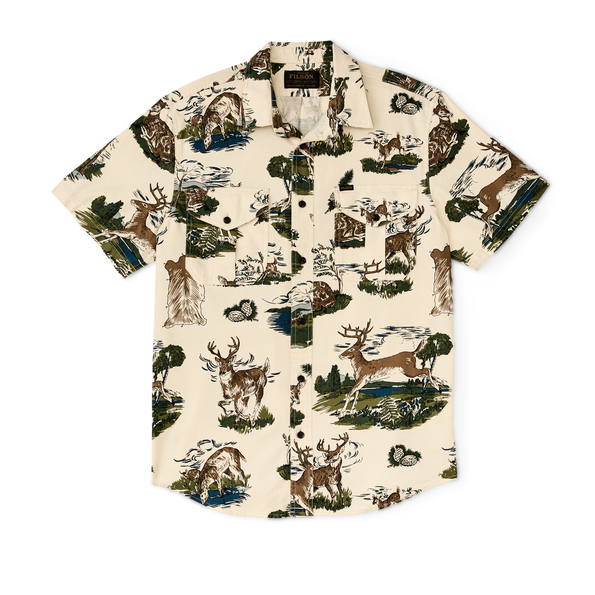 Short Sleeve Lightweight Alaskan Guide Shirt  - Vintage White / Deer