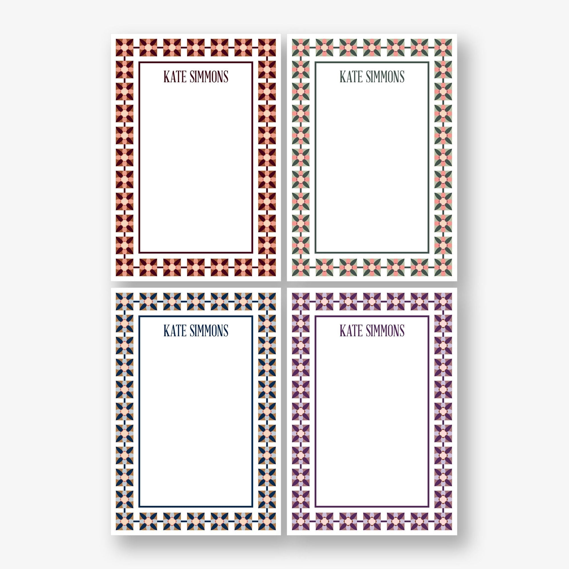 Floral Tile Personalized Notepad Set