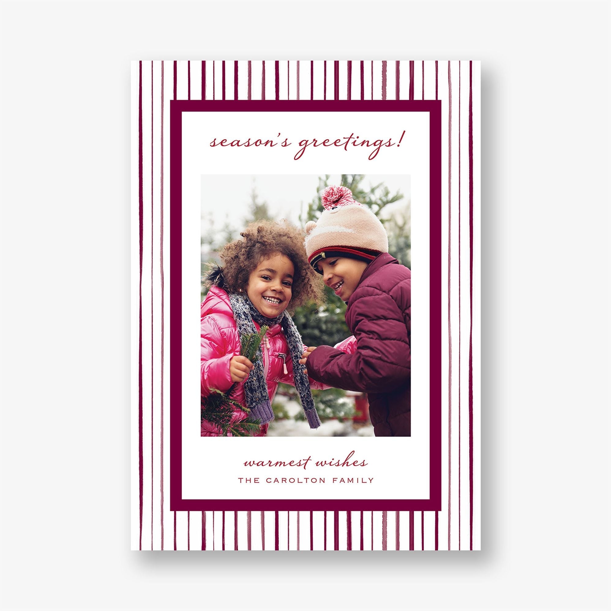 Watercolor Stripe Border Holiday Photo Card