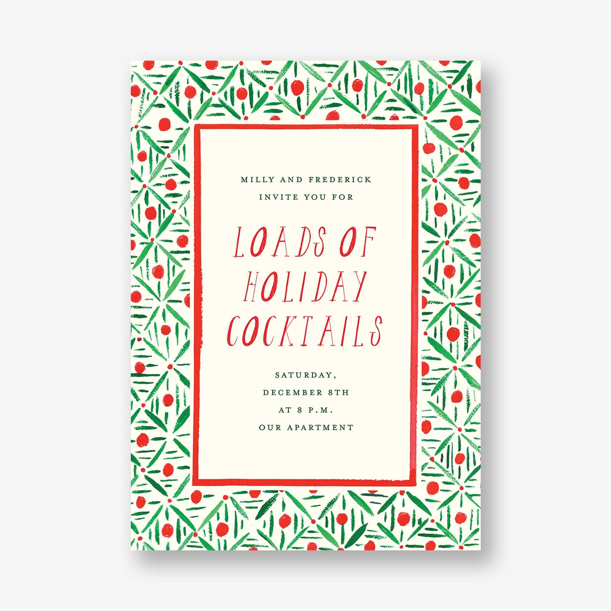 Red and Green Pattern Holiday Party Invitation