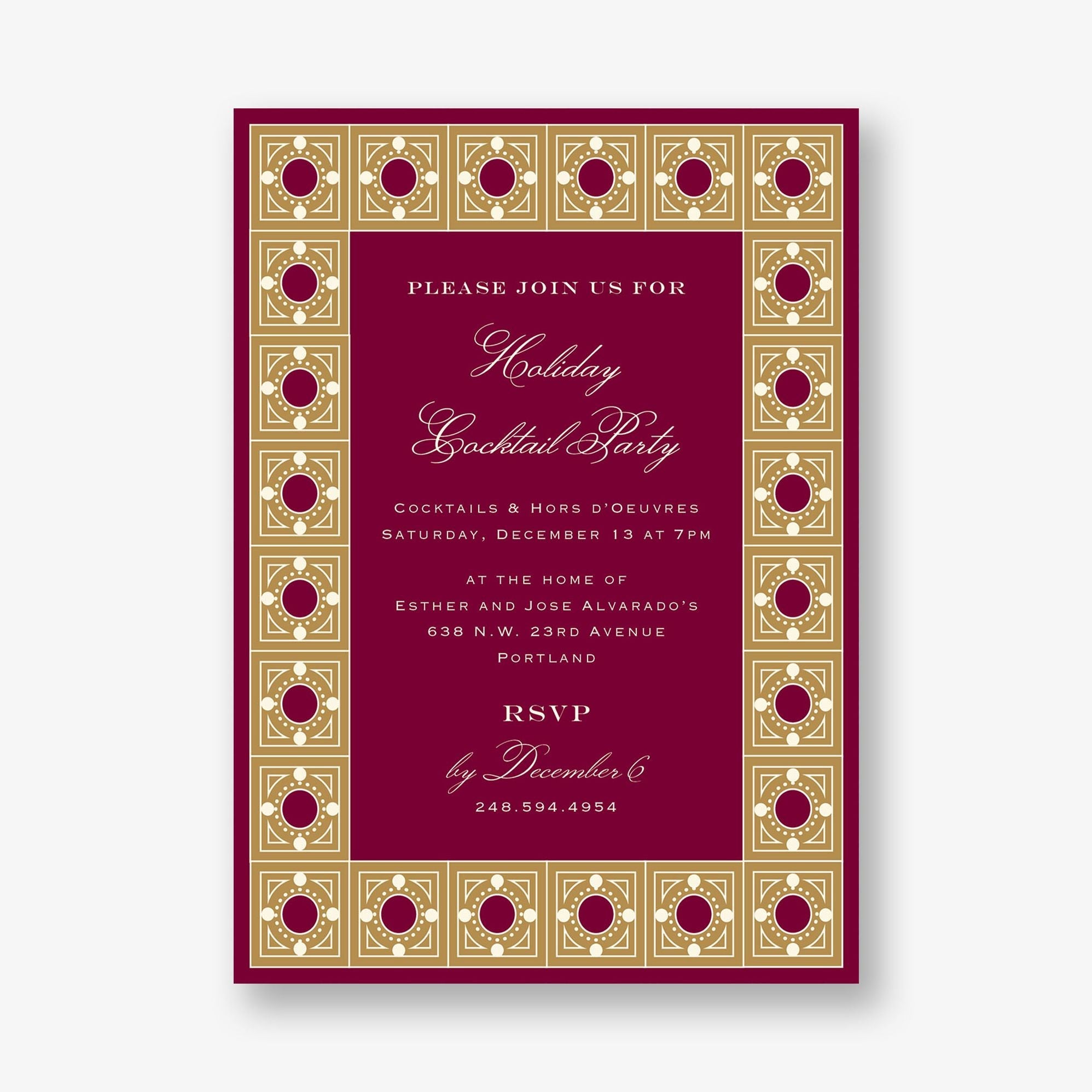 Garnet Tile Frame Holiday Party Invitation