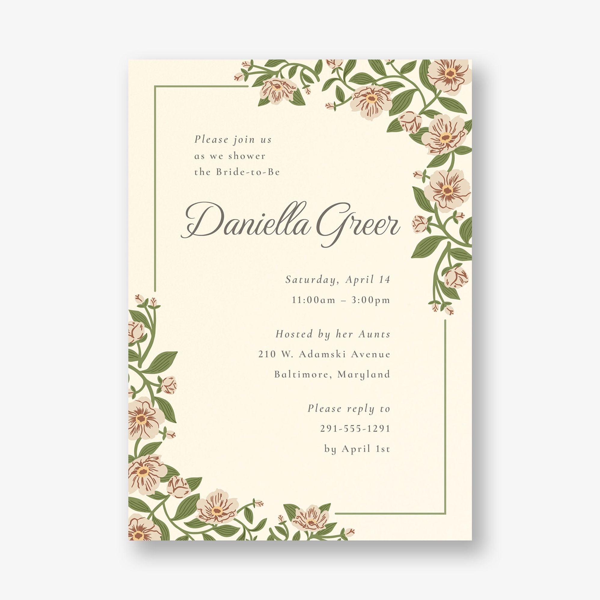 Vintage Primrose Bridal Shower Invitation
