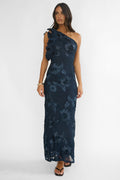 Deanna One-Shoulder Ruffle Maxi Dress Floral Navy