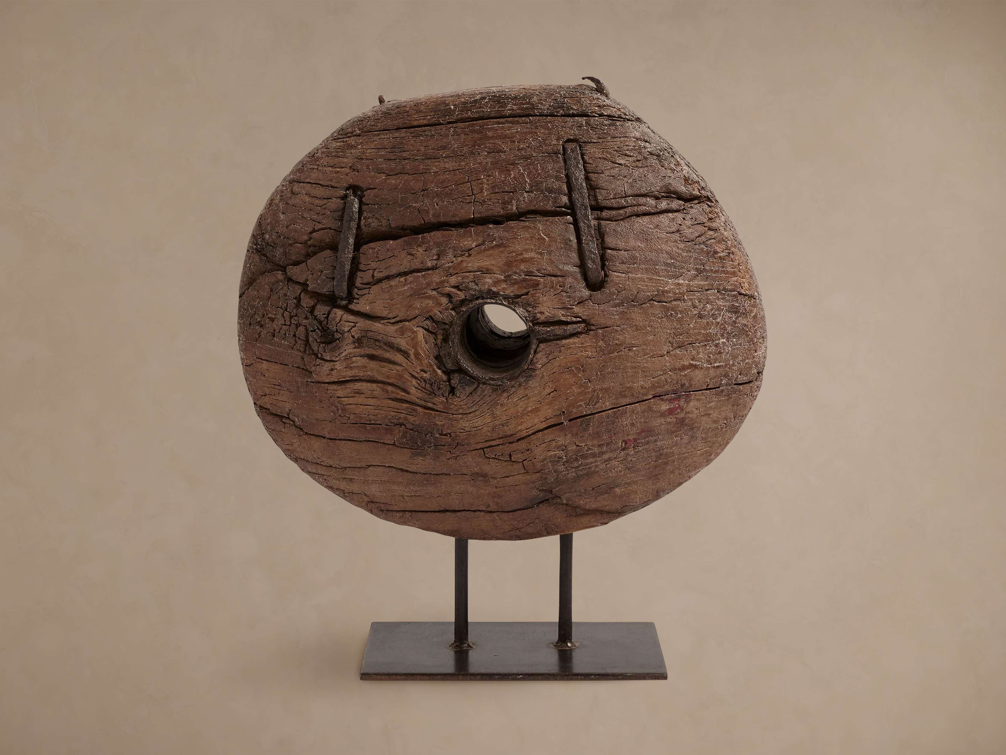 Wooden Cart Wheel On Stand