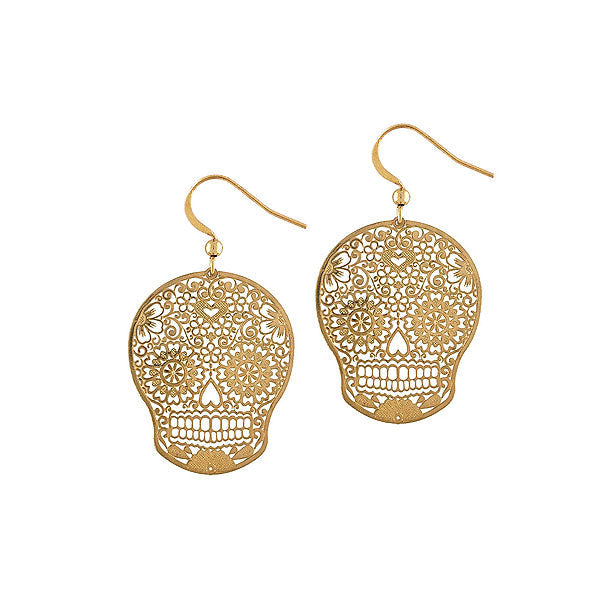 66-017: Silver/gold plated filigree skull earrings