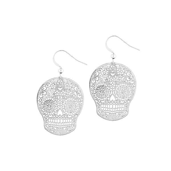 66-017: Silver/gold plated filigree skull earrings