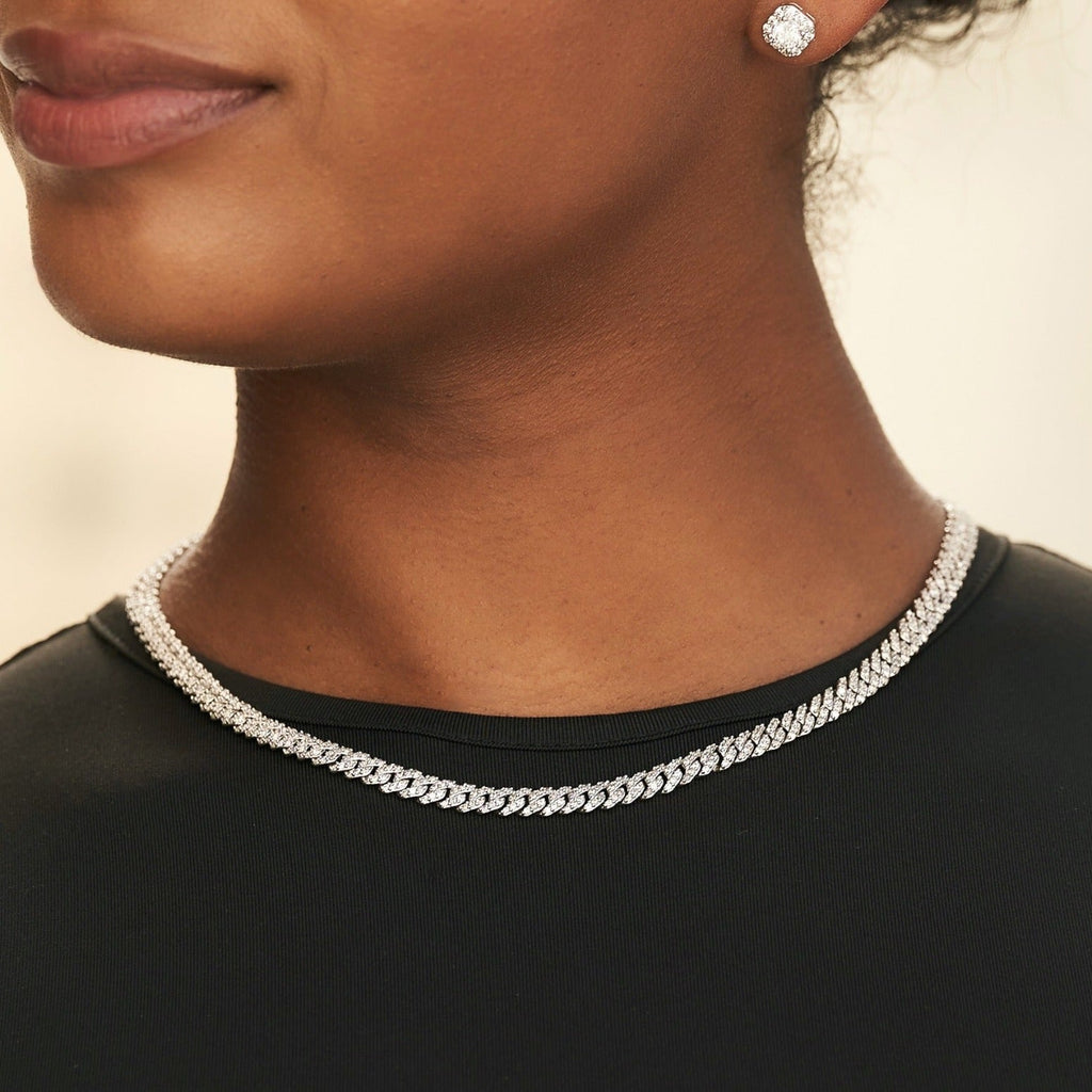 Micro Diamond Prong Necklace + Bracelet Bundle in White Gold - 6mm